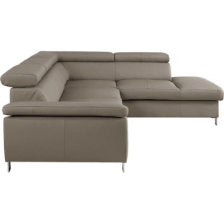 Canapé d'angle convertible en cuir italien de luxe 5 places LUTECIA avec coffre, taupe, angle droit