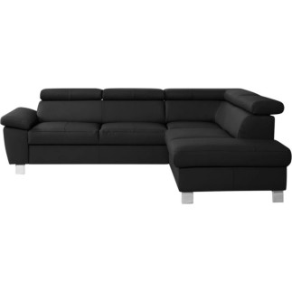 Canapé d'angle convertible en cuir italien de luxe 5 places LUTECIA avec coffre, noir, angle droit