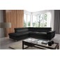 Canapé d'angle convertible en cuir italien de luxe 5 places LUTECIA avec coffre, noir, angle gauche
