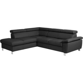 Canapé d'angle convertible en cuir italien de luxe 5 places LUTECIA avec coffre, noir, angle gauche