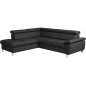 Canapé d'angle convertible en cuir italien de luxe 5 places LUTECIA avec coffre, noir, angle gauche