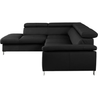 Canapé d'angle convertible en cuir italien de luxe 5 places LUTECIA avec coffre, noir, angle gauche