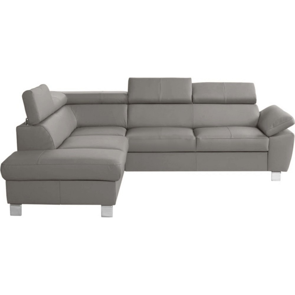 Canapé d'angle convertible en cuir italien de luxe 5 places LUTECIA avec coffre, gris clair, angle gauche