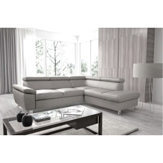 Canapé d'angle convertible en cuir italien de luxe 5 places LUTECIA avec coffre, gris clair, angle droit