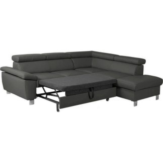 Canapé d'angle convertible en cuir italien de luxe 5 places LUTECIA avec coffre, gris foncé, angle droit