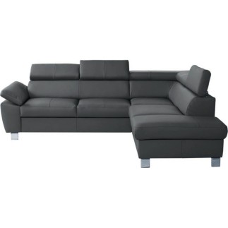 Canapé d'angle convertible en cuir italien de luxe 5 places LUTECIA avec coffre, gris foncé, angle droit