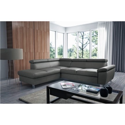 - Canapé d'angle convertible en cuir italien de luxe 5 places LUTECIA avec coffre, gris foncé, angle gauche