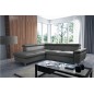 - Canapé d'angle convertible en cuir italien de luxe 5 places LUTECIA avec coffre, gris foncé, angle gauche