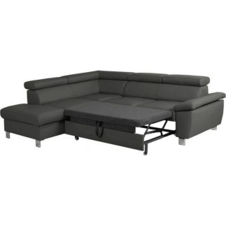 - Canapé d'angle convertible en cuir italien de luxe 5 places LUTECIA avec coffre, gris foncé, angle gauche
