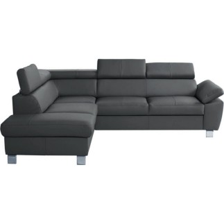 - Canapé d'angle convertible en cuir italien de luxe 5 places LUTECIA avec coffre, gris foncé, angle gauche