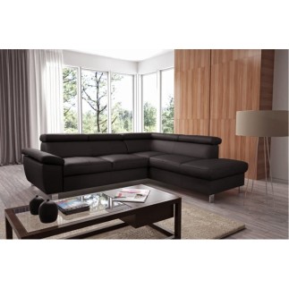Canapé d'angle convertible en cuir italien de luxe 5 places LUTECIA avec coffre, chocolat, angle droit