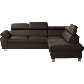 Canapé d'angle convertible en cuir italien de luxe 5 places LUTECIA avec coffre, chocolat, angle droit
