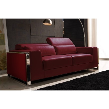 Canapé 3 places en cuir italien buffle LUXY, couleur bordeaux