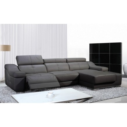Canapé d'angle double relax en cuir EPAIS de buffle italien de luxe 5 places BiRELAX, gris foncé, angle droit.