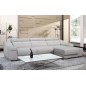 Canapé d'angle double relax en cuir EPAIS de buffle italien de luxe 5 places BiRELAX, gris foncé, angle droit.