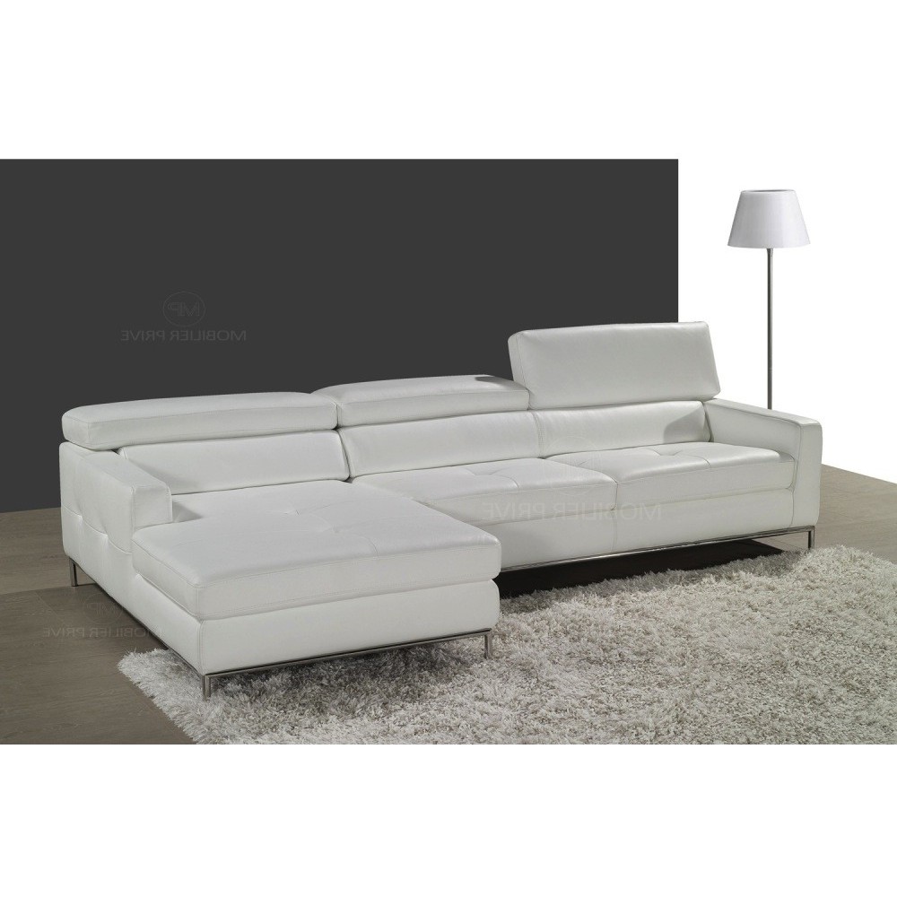 Canapé d'angle en cuir italien 4/5 places YVANA, blanc, angle gauche