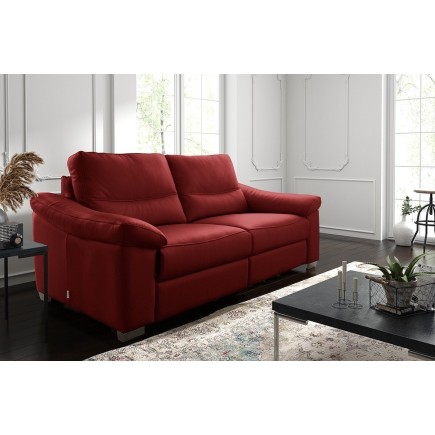 Canapé 3 places en 100% tout cuir épais italien vachette HAMBOURG, couleur rouge foncé