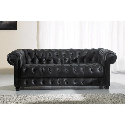 Canapé CHESTERFIELD SELECT 3 places cuir supérieur luxe. Noir - Vénésetti