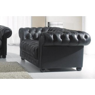 Canapé CHESTERFIELD SELECT 3 places cuir supérieur luxe. Noir - Vénésetti