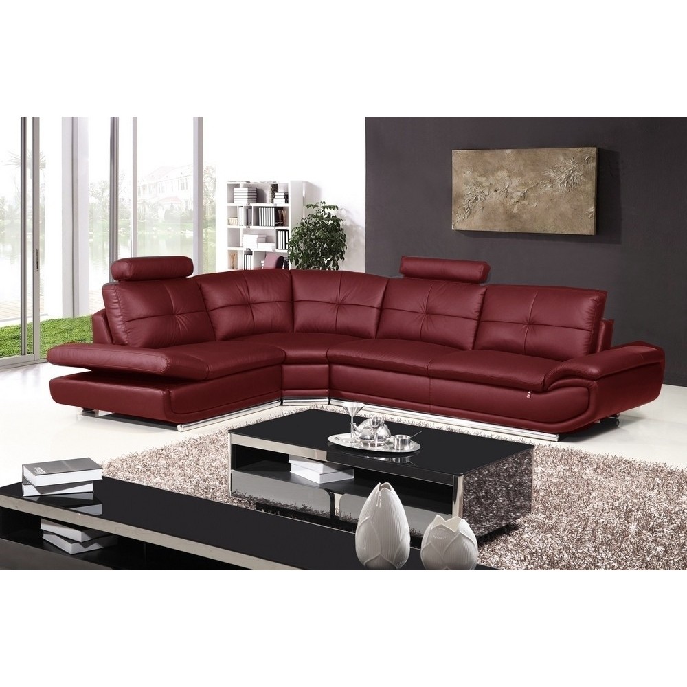 Canapé d'angle en cuir buffle italien de luxe 6/7 places BELLALIGNA, couleur bordeaux, angle gauche