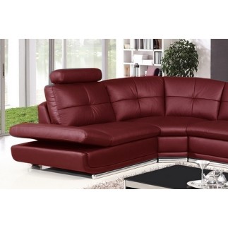 Canapé d'angle en cuir buffle italien de luxe 6/7 places BELLALIGNA, couleur bordeaux, angle gauche