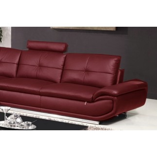 Canapé d'angle en cuir buffle italien de luxe 6/7 places BELLALIGNA, couleur bordeaux, angle gauche