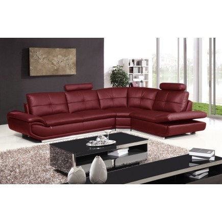 Canapé d'angle en cuir buffle italien de luxe 6/7 places BELLALIGNA, couleur bordeaux, angle droit