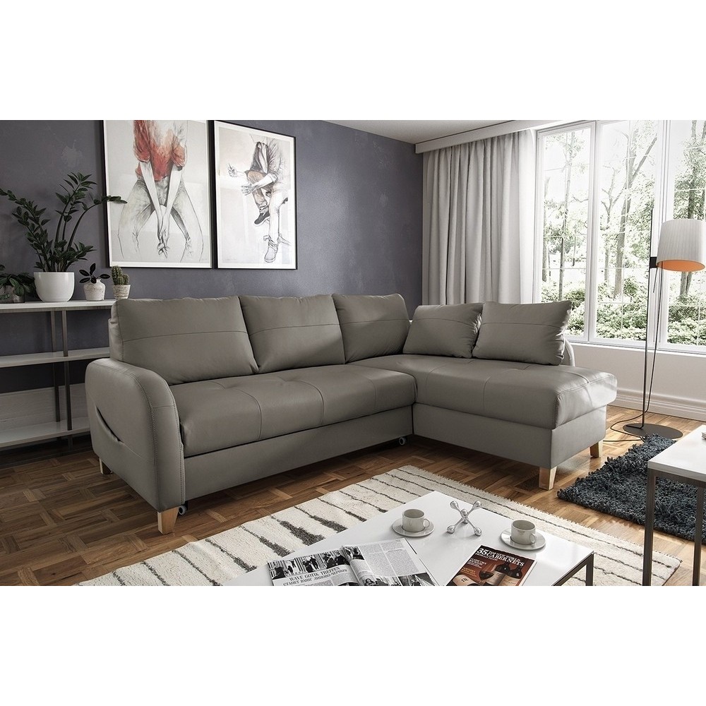 Solde de paiement: Canapé d'angle convertible en cuir de luxe italien , 5 places CONFORIA, taupe, angle droit