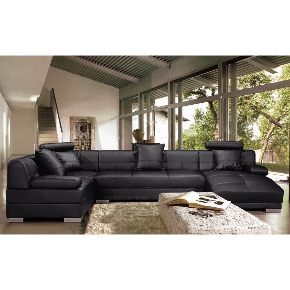 Canapé d'angle cuir italien 8 places NAPOLI, noir, angle gauche.