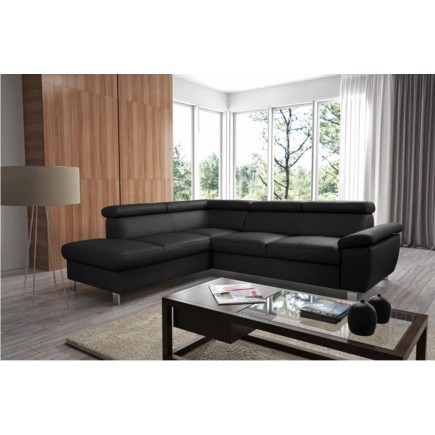 2EME paiement de la commande: canapé d'angle en cuir italien de luxe 5 places lutece noir, angle gauche, 6x sans frais, total de