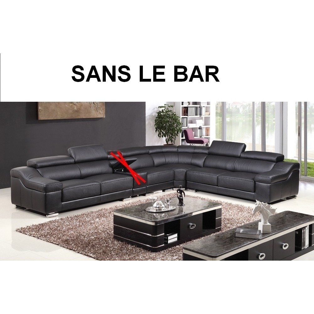 2eme paiement de la commande : Canapé d'angle en cuir buffle italien de luxe 7 places londres noir, angle droit, canapé personna