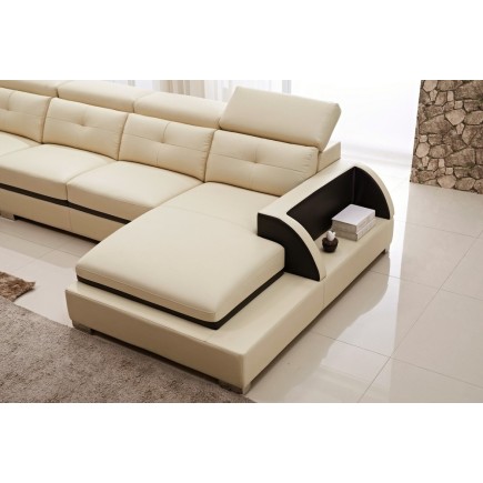 Canapé d'angle cuir buffle italien 7/8 places, BELLISSIMO, beige et chocolat, angle gauche