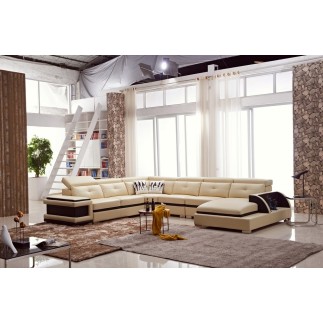 Canapé d'angle cuir buffle italien 7/8 places, BELLISSIMO, beige et chocolat, angle gauche
