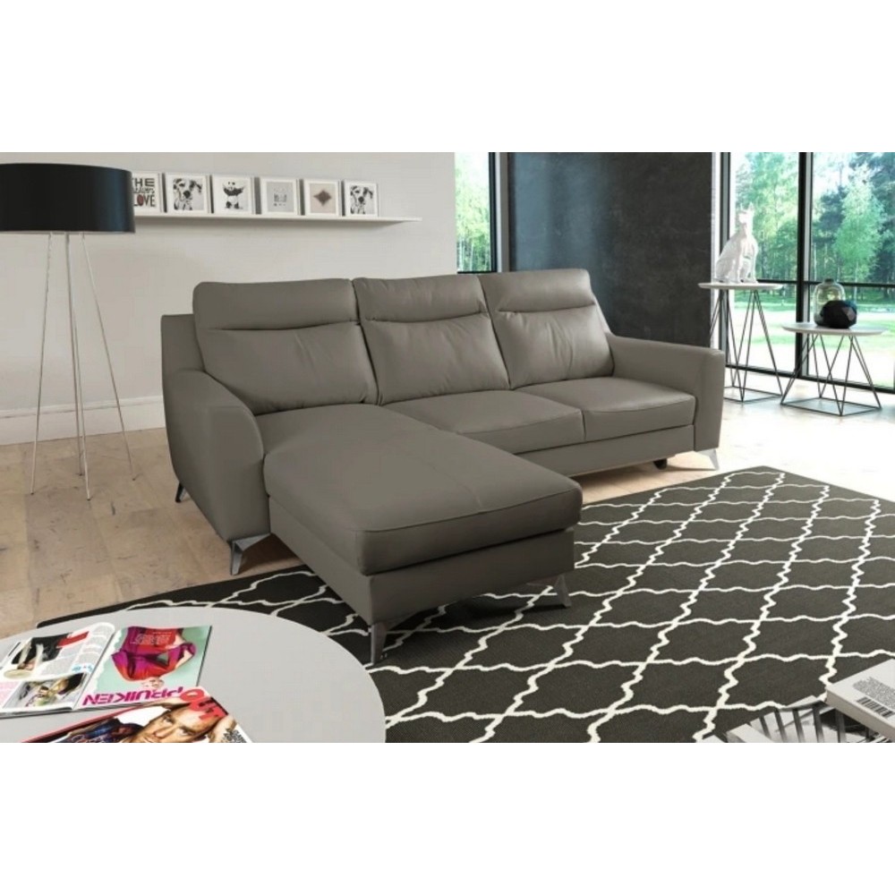 - Canapé d'angle convertible en cuir italien de luxe 5/6 places GIANNI avec coffre, taupe, angle gauche