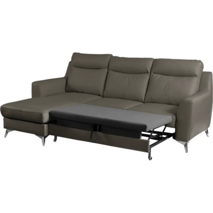 - Canapé d'angle convertible en cuir italien de luxe 5/6 places GIANNI avec coffre, taupe, angle gauche