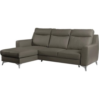 - Canapé d'angle convertible en cuir italien de luxe 5/6 places GIANNI avec coffre, taupe, angle gauche