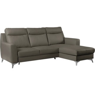 Canapé d'angle convertible en cuir italien de luxe 5/6 places GIANNI avec coffre, taupe, angle droit
