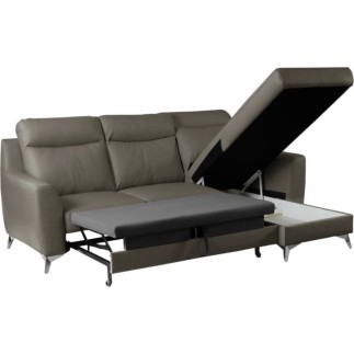 Canapé d'angle convertible en cuir italien de luxe 5/6 places GIANNI avec coffre, taupe, angle droit