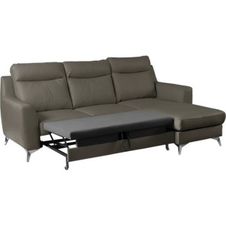 Canapé d'angle convertible en cuir italien de luxe 5/6 places GIANNI avec coffre, taupe, angle droit