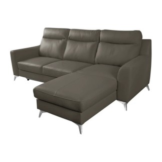 Canapé d'angle convertible en cuir italien de luxe 5/6 places GIANNI avec coffre, taupe, angle droit