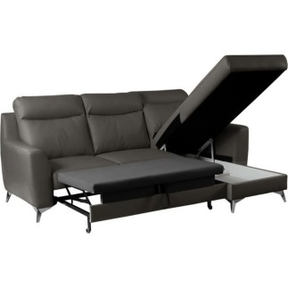 Canapé d'angle convertible en cuir italien de luxe 5/6 places GIANNI avec coffre, gris foncé, angle droit