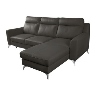 Canapé d'angle convertible en cuir italien de luxe 5/6 places GIANNI avec coffre, gris foncé, angle droit