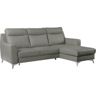 Canapé d'angle convertible en cuir italien de luxe 5/6 places GIANNI avec coffre, gris clair, angle droit