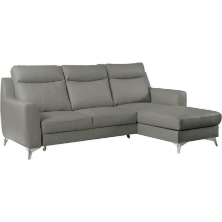 Canapé d'angle convertible en cuir italien de luxe 5/6 places GIANNI avec coffre, gris clair, angle droit