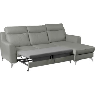 Canapé d'angle convertible en cuir italien de luxe 5/6 places GIANNI avec coffre, gris clair, angle droit