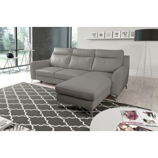 Canapé d'angle convertible en cuir italien de luxe 5/6 places GIANNI avec coffre, gris clair, angle droit