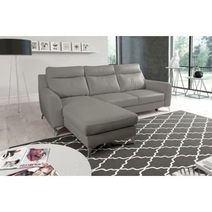 Canapé d'angle convertible en cuir italien de luxe 5/6 places GIANNI avec coffre, gris clair, angle gauche