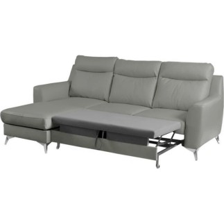 Canapé d'angle convertible en cuir italien de luxe 5/6 places GIANNI avec coffre, gris clair, angle gauche