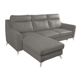 Canapé d'angle convertible en cuir italien de luxe 5/6 places GIANNI avec coffre, gris clair, angle gauche