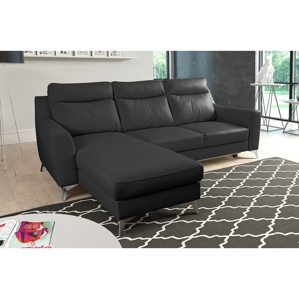 Canapé d'angle convertible en cuir italien de luxe 5/6 places GIANNI avec coffre, noir, angle gauche